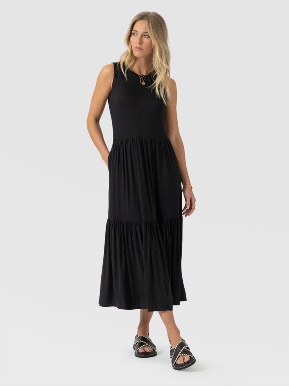 SAINT + SOFIA Greenwich Dress in Jersey Black, US size 4